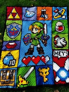 a blanket made to look like the legend of zeldar and his master link