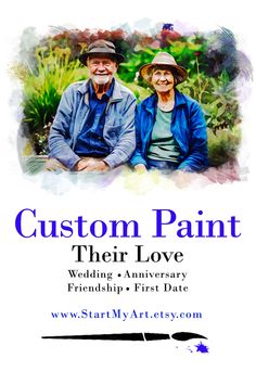 a couple sitting next to each other with the words custom paint their love on it