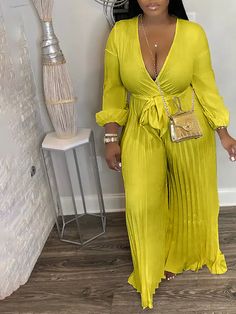 Details Care Fabric: Polyester Blend Style: Fashion V Neck, Half Sleeves, Tied Belt, Wide Leg Package: 1 x Jumpsuit Size(CM) Bust Length S 86 151 M 88 152 L 93 153 XL 98 154 2XL 103 155 3XL 108 156 4XL 113 157 5XL 118 158 Size(IN) Bust Length S 33.9 59.4 M 34.6 59.8 L 36.6 60.2 XL 38.6 60.6 2XL 40.6 61 3XL 42.5 61.4 4XL 44.5 61.8 5XL 46.5 62.2 Tips Please check size chart carefully before making payment All apparel sizes are measured manually and may have 0.5-1 inch difference.(1 inch = 2.54 cm) Chic Yellow Jumpsuits And Rompers For Party, Chic Yellow Jumpsuit For Party, Yellow V-neck Jumpsuits And Rompers For Vacation, Yellow Jumpsuit For Party, Chic Yellow Long Sleeve Jumpsuits And Rompers, Chic Yellow Jumpsuits And Rompers For Beach, Chic Yellow Beach Jumpsuits And Rompers, Yellow Jumpsuits And Rompers For Spring Party, Chic Yellow V-neck Jumpsuit