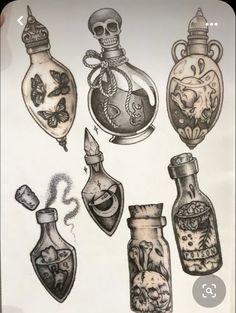 an image of some bottles with skulls on them and other things in the bottom right hand corner