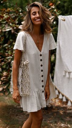 Looks Hippie, White Vintage Dress, Mini Short, Mini Dress Casual, Mode Inspo, Short Mini Dress, Solid Dress