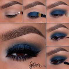 Matte, Navy Blue Eye Makeup Look Pictorial/Tutorial Khol Eyeliner, Makeup Tip, Smokey Eye Tutorial, Makeup Looks For Brown Eyes, Hooded Eyes, Eye Makeup Tips