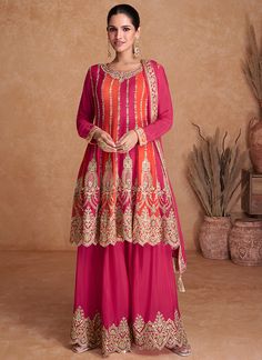 Pink Designer Embroidery Wedding Gharara Suit Pakistani Kurta, Readymade Salwar Kameez, Palazzo Suit, Patiala Salwar, Designer Dresses Indian, Churidar, Embroidery Work, Work Fashion, Festival Wear