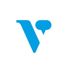 a blue v logo on a white background with the letter v in the bottom right corner