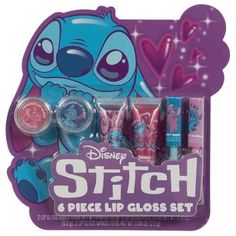 Package Dimensions: 7.44" x 7" Lip Gloss Tubes Net Weight: 0.40 Ounces (12g) Lip Gloss Pots Net Weight: 0.18 Ounces (5.2g) Lip Gloss Wands Net Weight: 0.08 Ounces (2.2g) Scent: Cherry, Sweet Mint & Lovely Vanilla Material: Plastic Color: Blue, Pink, White & Purple Age Grade: 8+ Care & Safety: For External Use Only; Do Not Ingest UPC: 889628204423 Quantity: 6 Everyone's favorite little aliens now come in a darling lip gloss set! Stitch & Angel Lip Gloss Set is colorfully designed to feature Stitch and Angel in darling poses. It comes with lip gloss in three different types of containers, and includes glosses that are both flavored and filled with shimmering glitter. Enjoy this fun set of merch from two adorable Disney characters! Stitches Makeup, Lilo And Stitch Merchandise, Hello Kitty Room Decor, Lip Gloss Balm, Sweet Mint, Makeup Sets, Hello Kitty Rooms, Sister Christmas, Fun Crafts To Do