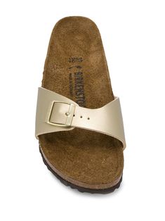 Birkenstock Madrid moulded-insole Slides - Farfetch Flat Shoe, Birkenstock Sandals, Birkenstock Madrid, Birkenstock Arizona, Canary Islands, Birkenstock Shoes, Color Dorado, Gold Leather, Luxury Boutique