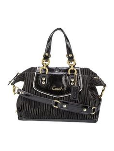 Coach Top Handle BagBlack LeatherGold-Tone HardwareFlat Handles & Single Shoulder StrapLeather Trim EmbellishmentSatin Lining & Three Interior PocketsZip Closure at TopProtective Feet at BaseUnfortunately, due to restrictions, this item may not be eligible for shipping in all areas. Luxury Double Handle Coach Bags, French Pleat, Black Leather Satchel, Swag Bag, Convertible Bags, Satchel Purse, Gorgeous Bags, Hand Bags, Shoulder Tote