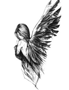 a drawing of a woman with wings on her back