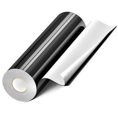 a roll of black and white paper next to a roll of silver foil on a white background