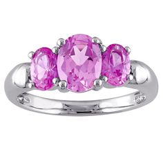 Decorated with a trio of oval-cut, lab-created pink sapphires, this Stella Grace ring is a perfectly posh addition to your jewelry collection. Decorated with a trio of oval-cut, lab-created pink sapphires, this Stella Grace ring is a perfectly posh addition to your jewelry collection. Width: 8 mm Metal: sterling silver Plating: rhodium Finish: polished Packaging: boxedSTONE DETAILS Stone type: lab-created pink sapphire Total weight: 3 1/6 ct. Center stone weight: 2 ct. Center stone size: 8 mm x Pink Oval Three Stone Jewelry, Pink Oval Three-stone Jewelry, Pink Oval Sapphire Promise Ring, Pink Three Stone Promise Ring, Fine Pink Three Stone Jewelry, Pink Oval Birthstone Promise Ring, Pink Oval Gemstone Birthstone Ring, Classic Pink Three Stone Jewelry, Fine Jewelry Pink Three Stone Jewelry