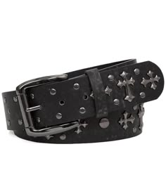 BKE Double Cross Leather Belt - Black 44, Men's Black Leather studded 1 1/2 belt. Due to the nature of leather/suede, small variances of color in the skin may occur, this is in no way considered a defect. These are inherent characteristics of leather/suede and will enhance the individual look of your garment.. Bonded leather with manmade materials.. MEN'S BELT SIZE CONVERSION CHART Waist (size) 28-30 32-34 36-38 40-42 Belt Length 30-32 34-36 38-40 42 Belt Size S M L XL *Conversion sizes may vary Mens Leather Belts, Cross Belt, Dr Shoes, Men's Belts, 자수 디자인, Estilo Punk, New Rock, Leather Belts Men, Men's Belt