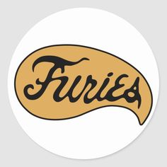 a sticker with the word furies written in black ink on a white background