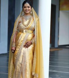 Yellow Bridal Saree, Yellow Wedding Saree, Indian Bridal Looks, Bridegroom Outfits, Gold Blouse Designs, Wedding Matching Outfits, Pink Blouse Designs, Latest Bridal Blouse Designs, Lehenga Saree Design