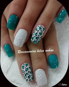 Early March Nails, Nail Ideas For Vegas, August Nails, Teal Nails, Nagellack Trends, Cheetah Nails, Leopard Print Nails, Dip Nails, Leopard Nails