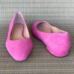 J Crew Carolyn Skimmer Flats In Suede Neon Fuschia Pink Size 9 Brand New, Stickers On Soles Aq663 Color: Neon Fuschia ( Pink) Suede Upper Leather Lining Synthetic Sole Heel: 1/2” "Timeless, Sleek, And Oh-So-Walkable Our Newest Flat Gives Us Minimalist 90's Vibes In All The Right Ways. In Soft Suede, With An Almond-Shaped Toe (Aka Not Quite A Ballet, Not Quite Pointy), These Will Be Your Go-To For Pairing With Everything From Distressed Jeans To Floaty Floral Dresses." J Crew From No Pet No Smoke Spring Suede Court Shoes With Flat Heel, Pink Medium Width Closed Toe Flats, Pink Closed Toe Flats For Work, Pink Almond Toe Flats With Medium Width, Pink Almond Toe Flats For Work, Pink Almond Toe Flats Medium Width, Pink Pointed Toe Flats For Work, 90's Vibes, Fuschia Pink