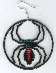 a black and red spider beaded earrings