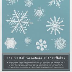 the fractal formations of snowflakes are shown in white on a blue background