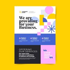 a brochure with different colors and shapes on it, including the words we are providing