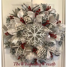 a christmas wreath hanging on the front door