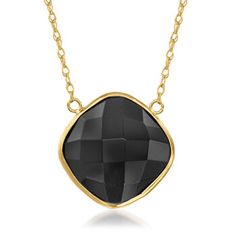 Ross-Simons - Black Onyx Necklace in 14kt Yellow Gold. 18.5". Draw attention to this understated eye-catcher! On the necklace, a shiny 12mm square cushion-cut black onyx makes a dramatic statement in a refined setting of polished 14kt yellow gold. Rope chain. Springring clasp, black onyx necklace. Elegant Square Pendant Necklace Tarnish Resistant, Formal Square Pendant Necklace With Polished Finish, Formal Sterling Silver Necklace With Square Pendant, 14k Yellow Gold Gemstone Necklaces, Elegant Square Pendant Necklace With Faceted Detail, Elegant Gold Plated Necklaces With Polished Finish, Elegant Gold Plated Necklace With Polished Finish, Elegant 14k Gold Necklace With Polished Finish, Classic Gold Plated Gemstone Necklaces