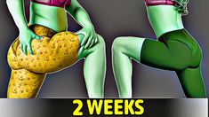 two women in green and pink outfits with the words 2 weeks on their stomachs