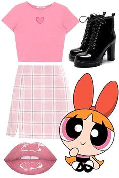 Blossom Outfit Powerpuff, Power Puff Girls Costume Halloween, Blossom Inspired Outfits, Blossom Powerpuff Outfit, Blossom Powerpuff Costume, Blossom Halloween Costume