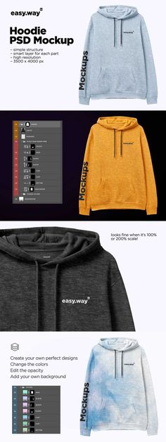 High Quality Hoodie Mockup PSD Template. Ready for your Apparel Design 3500 х 4000 px 8 smart layers for each part Sample design is not included Simple structure [by downloading the assets via my affiliate link you are supporting my work and the creators at no extra cost to you, so just chill downloading and keep rockin!] Front View, Light And Shadow, Streetwear Fashion, Heathers