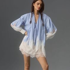 Selling A Classic Anthropologie Maeve V Neck Lace Twofer Mini Shirt Dress Size 2p. Blue Motif Coloring. Never Worn, Nwt. Bundle To Save Z4 Mini Shirt Dress, Neck Lace, Anthropologie Dresses, Anthropologie, Blue White, Shirt Dress, Blue And White, Mini Dress, V Neck