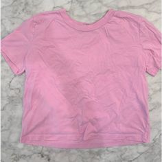 Pink Size Large But Fits Like A Small Tee Pink Cropped T-shirt For Spring, Pink Casual Crop Top T-shirt, Zara Pink Casual T-shirt, Basic Pink Cropped T-shirt, Basic Pink Crop Top, Casual Pink Crop Top T-shirt, Pink Relaxed Fit Crop Top With Crew Neck, Basic Pink Summer Shirt, Pink Casual Crew Neck Crop Top