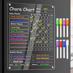 PRICES MAY VARY. Anti-sliding & Anti-scratch & Sturdy Design. This 12’‘x9'' clear acrylic chore charts for kids magnetic board for fridge will not slide down even when you slam the fridge door. It also does not scratch your fridge. The smaller size is perfect for smaller French fridge door. Note: this clear chore board for fridge is not suitable for stainless steel fridge or curved fridge/refrigerator. Easy to Write, Easy to Read, Easy to Erase. 8 markers in 8 vibrant colors are visible on any background, light or dark (We recommend you use white markers on dark fridge background, blue or on light fridge background). The markers with fine pen tips are smooth to write on the organic glass acrylic chore board. It is extremely easy to erase with just a piece of soft wet cloth or wet tissue, n Chore List For Family, Big Family Chore Chart, Diy Chore Charts For Multiple Kids, Kids Chore Board, French Fridge, Acrylic Chore Chart, Responsibility Chart For Kids, Chores Checklist, Chore Charts For Kids