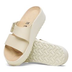 Almina Leather Ecru | BIRKENSTOCK Comfortable Leather Platform Slippers With Cushioned Footbed, Beige Platform Footbed Sandals With Round Toe, Modern Beige Platform Wedge Sandals, Casual Leather Platform Slippers With Arch Support, Modern Beige Wedge Sandals With Round Toe, Beige Round Toe Wedge Sandals With Leather Footbed, Beige Wedge Sandals With Leather Footbed And Round Toe, Beige Wedge Sandals With Leather Footbed, Comfortable Beige Synthetic Platform Slippers