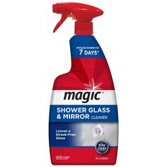 a bottle of magic shower glass and mirror cleaner