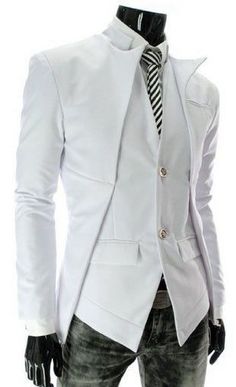 Lothaire in the morning in a white suit Futuristic Jacket, Futuristic Suit, Suits Men Slim, Slim Suit, Mens Fashion Edgy, Mens Suit Jacket, Sharp Dressed Man