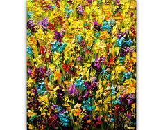 an abstract painting of colorful flowers in the wildflowers with blue, yellow and purple colors