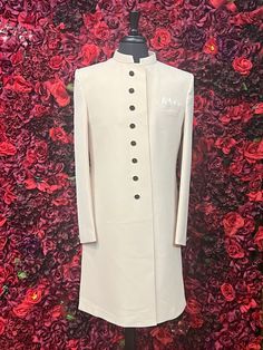 This Pale Peach Embroidered Sherwani from Vama Designs combines elegance and tradition, perfect for weddings and festive occasions. Available in sizes 38-42, with customization available for other sizes (3-6 weeks). Personalize your look with customizable dupatta, mojari shoes, safa (pagri), and jewelry. Visit our Fremont Bay Area store to explore more. Key Features: Elegant pale peach embroidered sherwani. Sizes: 38-42; customization available (3-6 weeks). Customizable dupatta, shoes, safa, and Pink Sherwani With Dabka Work, Fitted Pink Sherwani With Dabka Work, Pink Fitted Sherwani With Dabka Work, Formal Pink Bandhgala With Intricate Embroidery, Fitted Pink Bandhgala With Dabka Work, Pink Fitted Bandhgala With Dabka Work, Designer Pink Bandhgala With Resham Embroidery, Formal Pink Sherwani With Intricate Embroidery, Designer Cream Bandhgala With Chikankari Embroidery