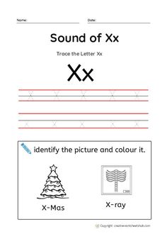 the letter x worksheet for children to practice their handwriting and writing with pictures