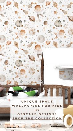 the wallpapers for kids's bedroom are designed to look like space