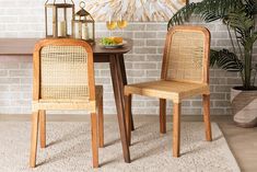 Baxton Studio Caspia Mid-Century Modern Walnut Brown Finished Wood and Natural Rattan 2-Piece Dining Chair Set FredCo Brown Dining Chairs, Modern Contemporary Home, Rattan Dining Chairs, Mid Century Dining Chairs, Mid Century Dining, Woven Rattan, Wood Dining Chairs