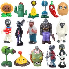 many different toy figurines are shown together