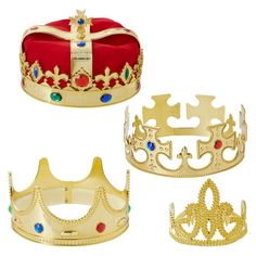 Item Description Embark on an enchanting journey into the world of royalty with this captivating 4-piece set of gold crowns for kids. Perfect for Halloween, cosplay, or theme birthday extravaganzas, these sturdy plastic crowns will magically transform your little ones into true princes and princesses, igniting their creativity and excitement. Whether they choose the king, queen, prince, or tiara crown, rest assured these king crowns for men can endure endless adventures and activities. The princ Gold King Crown, King Crowns, Queen Crowns, Gold Crowns, King And Queen Crowns, King's Crown, Royal Theme, Fabric Crown, Queens Jewels