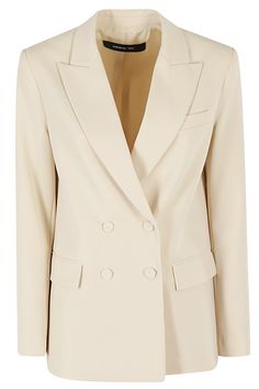 Jacket - Federica Tosi - butter color - peaked lapels - double-breasted button closure - side bellows pockets - top breast pocket Luxury Beige Blazer With Double Button Closure, Beige Double-breasted Blazer With Concealed Placket, Cream Double-breasted Blazer, Classic Beige Double Breasted Suit, Cream Double-breasted Blazer With Lapel Collar, Beige Double-breasted Blazer, Beige Double-breasted Blazer With Double Button Closure, Classic Cream Double-breasted Blazer, Cream Blazer With Double Button And Notch Lapel