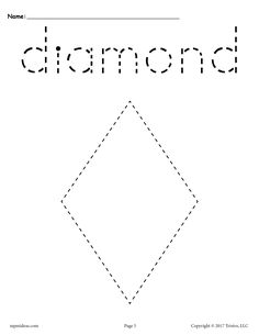 FREE Diamond Tracing Worksheet Shapes Tracing, Shape Worksheets For Preschool, Shapes Lessons, Shapes Worksheet Kindergarten, Tracing Worksheets Free, Shape Activities Preschool, Shape Tracing Worksheets, Printable Shapes, Preschool Tracing