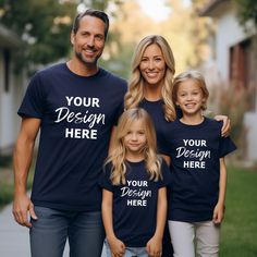 "Navy Blue Bella Canvas 3001 Family Mockup Check out our WHOLE Shop Bundle (50% OFF) - for all current and future mockups! https://aivcanvas.etsy.com/listing/1597703932 - WHAT YOU WILL RECEIVE - 1 high-resolution JPG file. The image will be ready to use and will be free of all watermarks and branding. The file is compatible with all photo editing software and ready for you to place your logo / graphic on. - INSTANT DOWNLOAD - 1. Purchase this listing. 2. Once payment is confirmed, you will be taken to the download page. Also, an email will be sent to you with your download link. Click \"Download\" to save the files in your computer. 3. Your files will be instantly downloaded to your computer. - LICENCE - By purchasing this product, you agree to our Terms of Use: * Unlimited personal use. C Customizable Short Sleeve Tops For Father's Day, Casual Crew Neck Tops For Father's Day, Casual Blue Shirt For Family Occasions, Customizable Cotton Short Sleeve Top, Casual Tops With Custom Print For Father's Day, Basic Cotton T-shirt, Cotton Crew Neck Shirt For Family, Blue Pre-shrunk Family Matching Shirt, Family Matching Blue Shirt With Letter Print