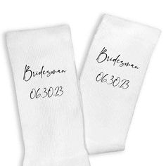 Custom printed wedding role and wedding date digitally printed on the side of the socks. Comfortable White Socks With Letter Print, Customizable White Socks For Gift, Personalized Team Socks, Bulk Custom Socks, Wedding Roles, Wedding Socks, Script Writing, Bleach Product, Stylish Fonts