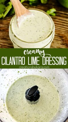 creamy cilantro lime dressing in a food processor