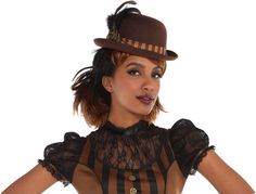 "Steampunk Derby Hat" Suit Yourself Amscan     DESCRIPTION: Suit Yourself "Steampunk Derby Hat" Adult Costume Accessory Amscan Item # 8400458 This adult size hat accessory is new in its original package. It is part of the "Suit Yourself" line produced by Amscan. The item in the picture is the company's photo from the catalog. Email with any questions before purchasing as we DO NOT ALLOW RETURNS on costume accessories. Be sure to check out our other listings as we are always happy to combine ship Fitted Steampunk Costumes For Party, Fitted Steampunk Party Costume, Steampunk Costumes For Costume Party In Fall, Vintage Fitted Costume Accessories For Cosplay, Fitted Vintage Costume Accessories For Cosplay, Vintage Fitted Costume For Themed Events, Fitted Vintage Costume For Themed Events, Steampunk Costume Accessories For Halloween, Vintage Costume For Halloween Party