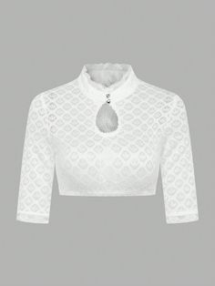 Lace Sheer Hollow Heart Button Personalized Cropped Women Blouse White Sexy  Half Sleeve Knitted Fabric Plain  High Stretch  Women Clothing, size features are:Bust: ,Length: ,Sleeve Length: Oktoberfest Costume, Oktoberfest Outfit, Night Club Outfits, Lace Trim Shorts, Women Crew Socks, Mesh T Shirt, Hollow Heart, Crop Top Casual, Heart Button