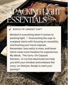 Wish You Could Pack Light? ✈️🧳 Here Are 5 Essentials You Need! 🔥✨ No more overpacking, stressing, or surprise fees—just 5 essentials for the ultimate carry-on strategy. 🎯 But the real game-changers? The Checklist & Mindset. 🧳✨ Without a solid plan and the right mindset, it’s easy to overpack and feel stressed. Plan ahead, stay focused, and keep it light—fewer things, more freedom! 🌍 Here’s what you need: 1️⃣ Luggage Scale: Keep your bag (and your wallet) in check—no more last-minute airport... Luggage Scale, Right Mindset