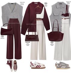 Beige Maroon Outfit, Outfits For Deep Winter Women, Maroon Beige Outfit, Maroon Winter Outfits, Burgundy Capsule Wardrobe, Burgundy And Blue Outfit, Beige Hose, Maroon Outfit, Burgundy Outfit