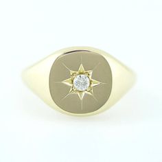 Signet Ring, Diamond Signet Ring, Minimalist Signet Ring, Star Setting Natural Diamond Signet Ring, 14k Solid Gold Signet Ring Classic Yellow Gold Star-shaped Diamond Ring, Celestial Style Round Diamond Ring With Single Diamond, Celestial Style Diamond Ring With Single Round Diamond, Celestial Style 14k Stamped Promise Ring, Classic Star-shaped Jewelry With Single Diamond, Celestial Style Polished Diamond Ring, Celestial Yellow Gold Ring With Single Diamond, Classic Star-shaped Diamond Ring, Classic 14k Gold Star-shaped Diamond Ring